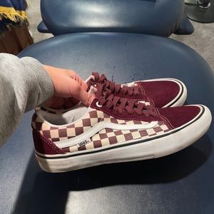 Maroon and Cream Checkered Vans